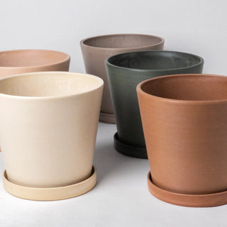 Earth Toned Tapered Planter + Saucer
