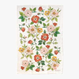Wild Roses Linen Tea Towel