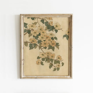 Art print featuring neutral tones with Dogwood flowers in bloom