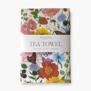 Linen tea towel with colourful flowers