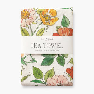 Floral patterned linen tea towel